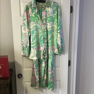 House of Harlow 1960 Pink & Green Swirl Pant Set XL NWT